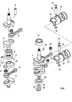 Коленчатый вал, поршни и шатуны 2-х тактного ПЛМ MERCURY 25 М Серийный номер от 0N055505 и выше